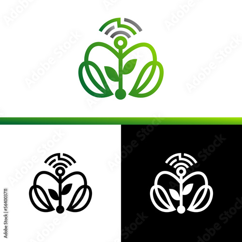 technology logo vector design, abstract art plant in colors, B and W