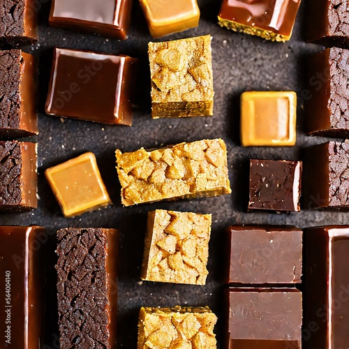 pieces of chocolate, chocolate candy, fudge cubes