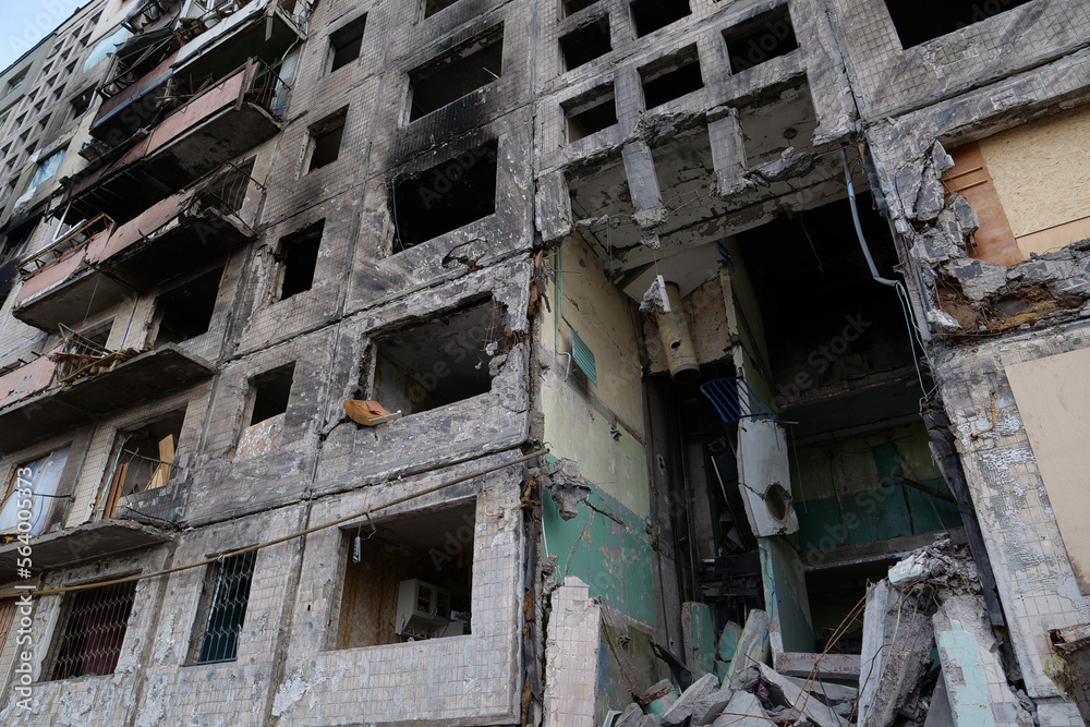Russian terrorists dropped bombs and destroyed building,killed civilians in Kyiv Russian terrorists dropped bombs and destroyed building,killed civilians in Kyiv