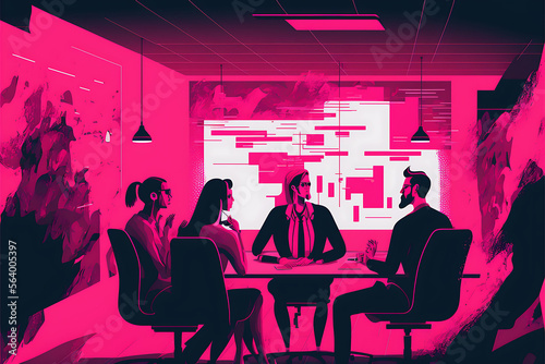 Photo fuchsia Flat vector illustration business team meeting for brainstorming concept