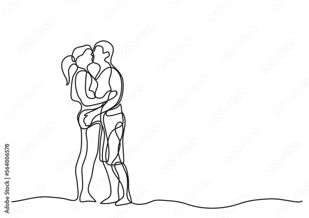 continuous line drawing vector illustration with FULLY EDITABLE STROKE - kissing couple continuous line drawing vector illustration with FULLY EDITABLE STROKE - kissing couple