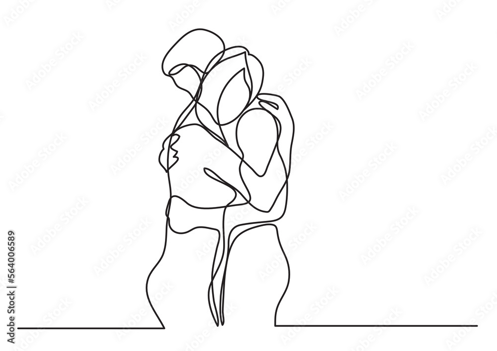 continuous line drawing vector illustration with FULLY EDITABLE STROKE - loving couple (2)