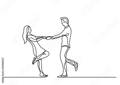 Fototapeta Naklejka Na Ścianę i Meble -  continuous line drawing vector illustration with FULLY EDITABLE STROKE - happy couple dancing