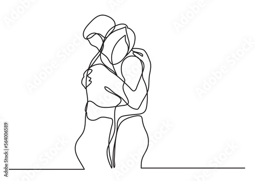 continuous line drawing vector illustration with FULLY EDITABLE STROKE - loving couple (2)
