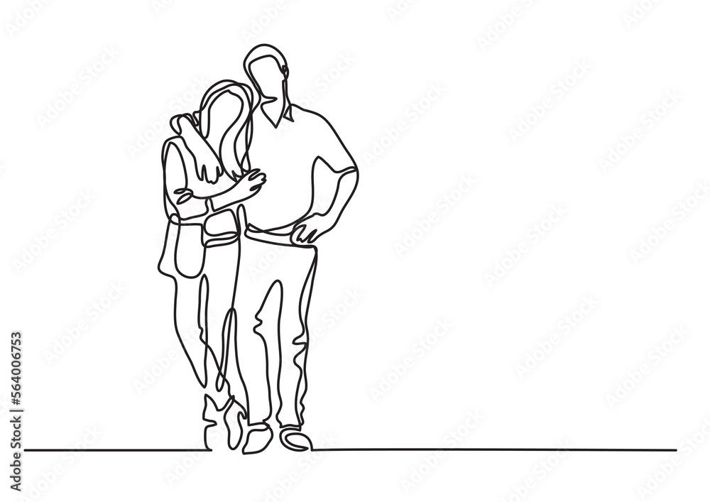 continuous line drawing vector illustration with FULLY EDITABLE STROKE - standing couple