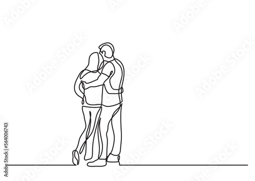 continuous line drawing vector illustration with FULLY EDITABLE STROKE - standing couple 3