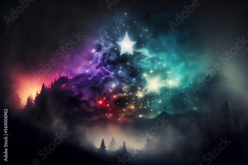 colorfull stars with fog background