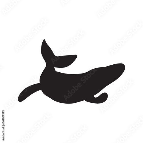 Whale  black silhouette ocean animal. Sealife in Scandinavian style on a white background. Great for poster  card  apparel print. Vector illustration