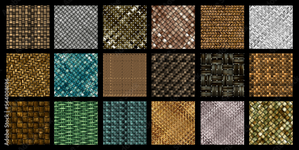 Set of seamless weaving patterns textures - basketry continuous surface background
Set of seamless weaving patterns textures - basketry continuous surface background