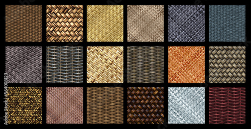 Set of seamless wickerwork patterns textures - basketry continuous surface background
