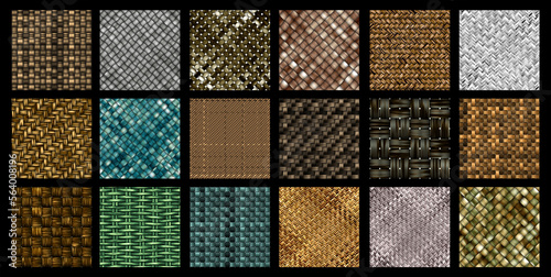 Set of seamless weaving patterns textures - basketry continuous surface background
