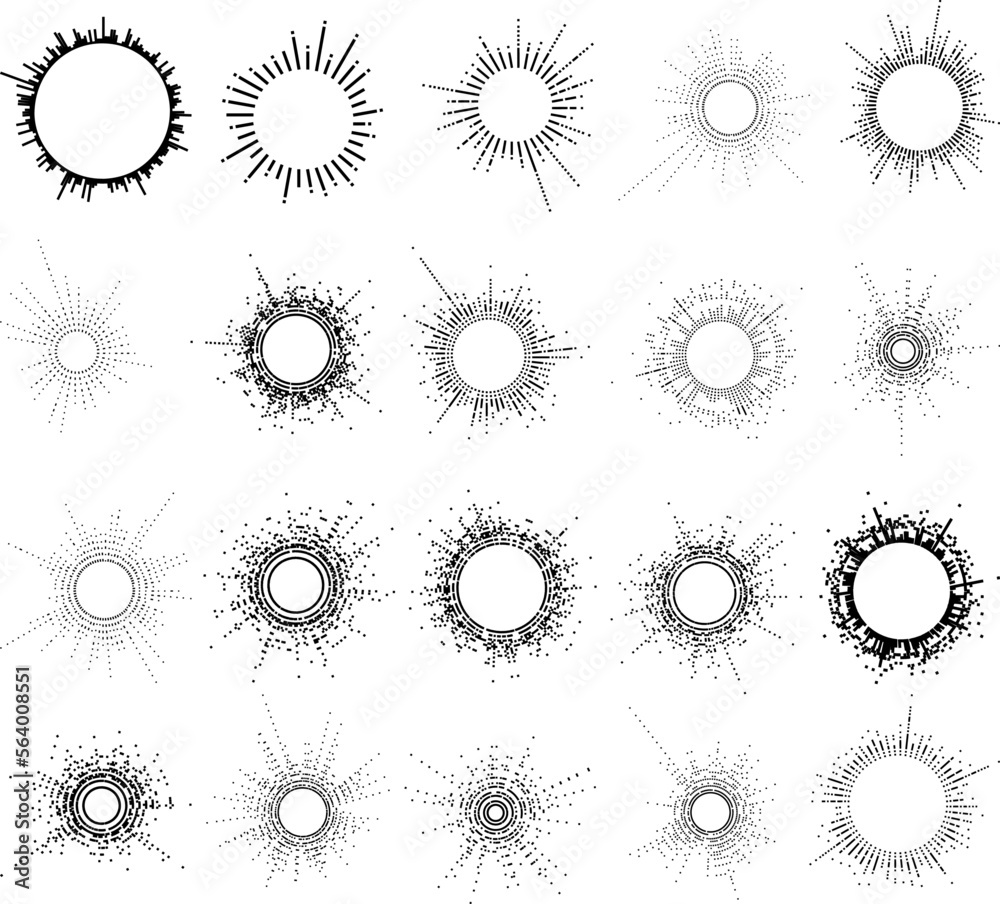 Set of sound equalizer scales - vector design of Hi-Tech circular templates kit
Set of sound equalizer scales - vector design of Hi-Tech circular templates kit
