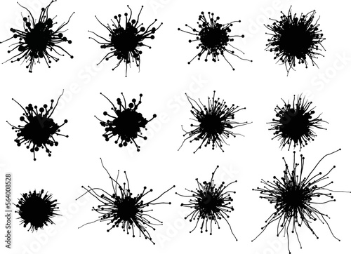 Set of vector fungus mycelium spots - vector design of decorative plexus templates kit 