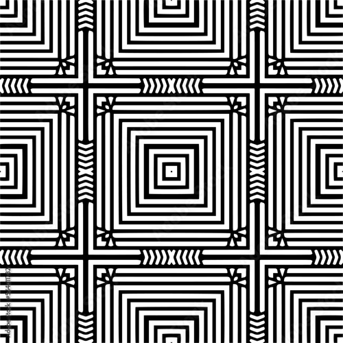 Vector pattern in geometric ornamental style. Black and white color. Simple geo all over print block for apparel textile, ladies dress, fashion garment, digital wall paper. 