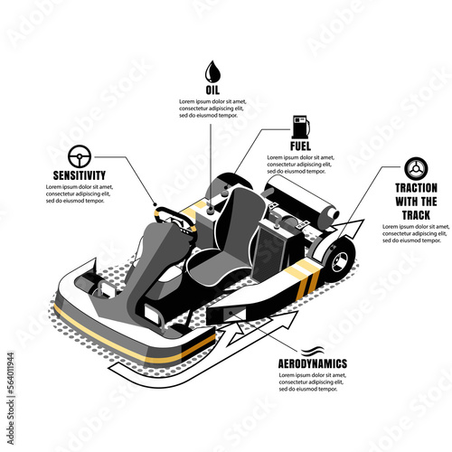 race isometric infographic, vector illustration for karting website