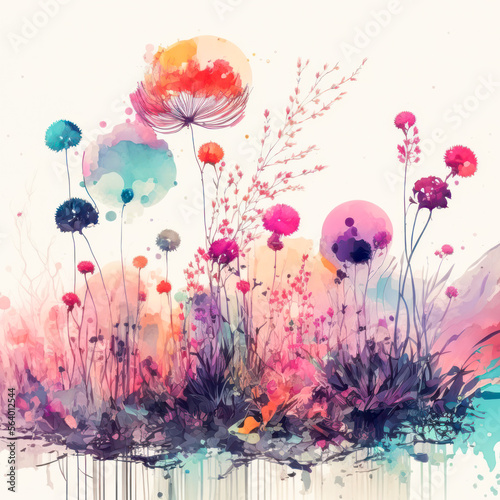 Obraz na płótnie Colorful watercolor flower illustration. Generative AI.
w salonie