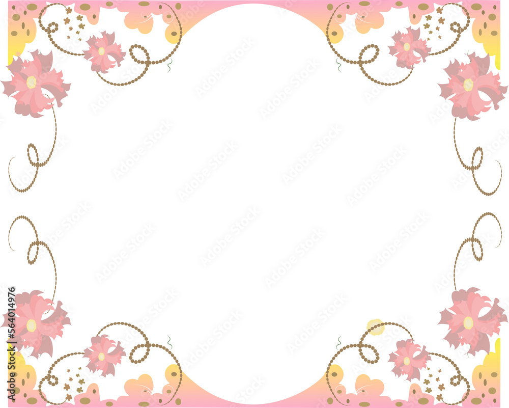 Card frame illustration with delicate carnation flowers in warm colors