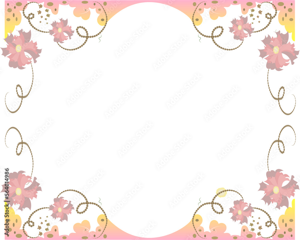 Card frame illustration with delicate carnation flowers in warm colors