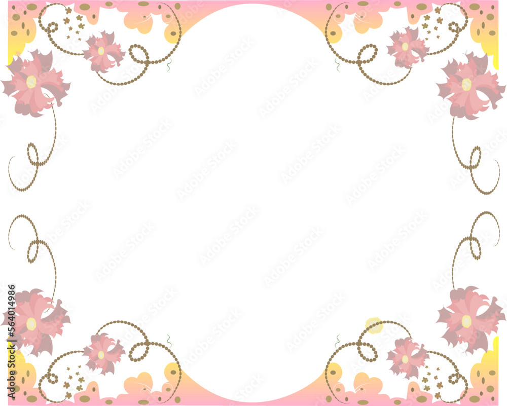 Card frame illustration with delicate carnation flowers in warm colors Card frame illustration with delicate carnation flowers in warm colors