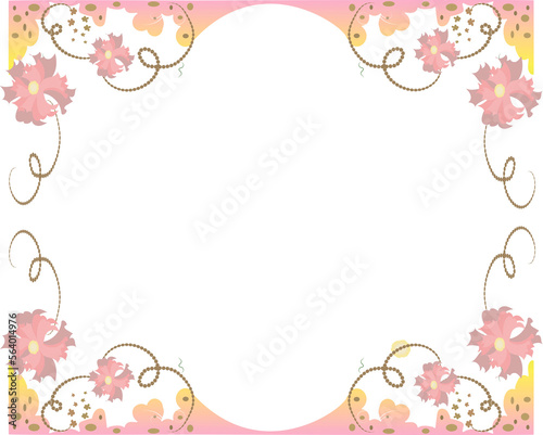 Card frame illustration with delicate carnation flowers in warm colors