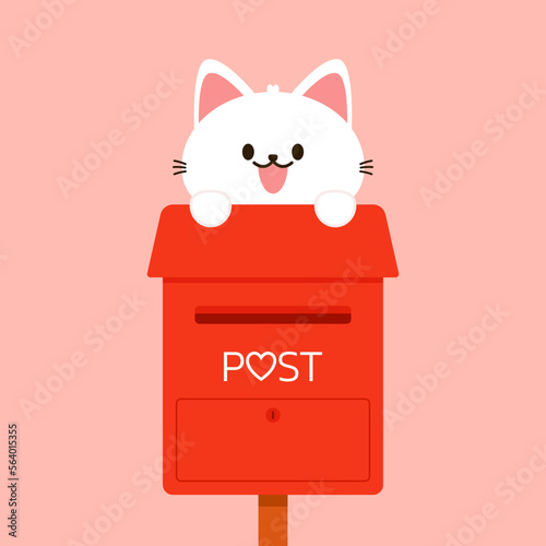 Love letter vector. Mailbox vector. mailbox on pink background. Love letter in mailbox. Cute cat in Valetine's day.