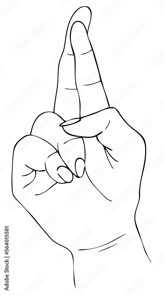 Hand Drawn Sketch of Finger Spelling The Alphabet Letter R in American ...