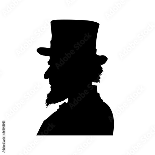 Silhouette of  president Abraham Lincoln in top hat in profile photo