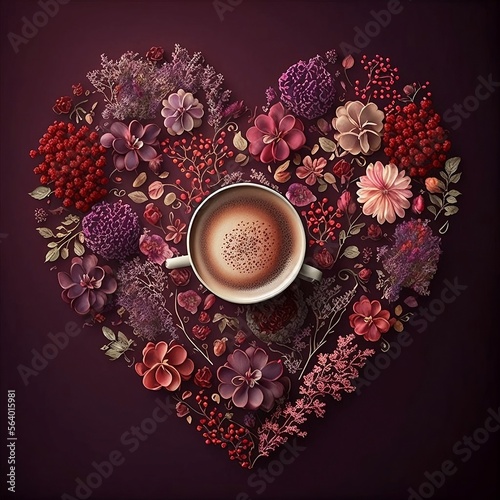 Coffee and a heart of flowers