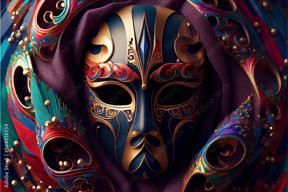 A multicolored carnival mask party inspired by ancient Venetian dominos. Generative AI