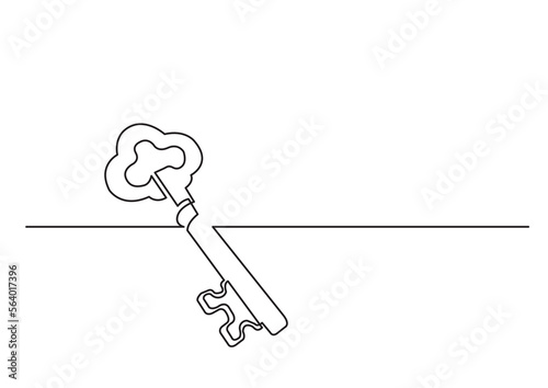 continuous line drawing vector illustration with FULLY EDITABLE STROKE of old key