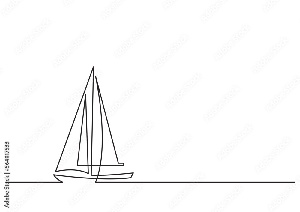 continuous line drawing vector illustration with FULLY EDITABLE STROKE of sailboat