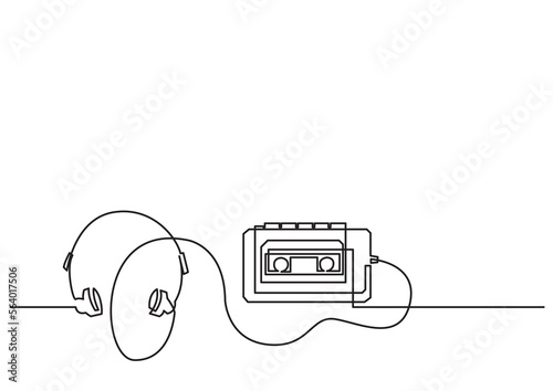 continuous line drawing vector illustration with FULLY EDITABLE STROKE of retro cassette player walkman