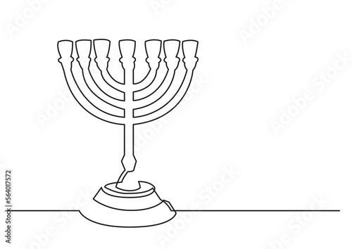 continuous line drawing vector illustration with FULLY EDITABLE STROKE of seven branch menorah
