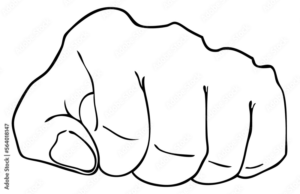 Obraz premium Hand Drawn Sketch Set of Clenched Fists for Defence or Defence. 