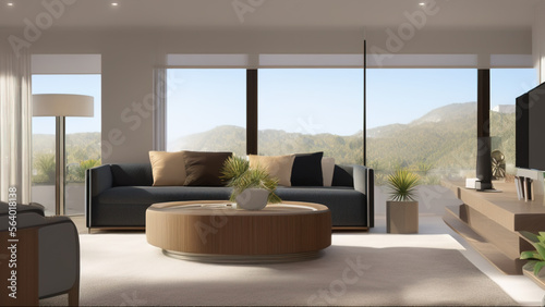 modern living room with view  postmodern  luxurious  Generative AI
