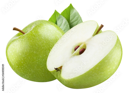 Green apples with leaves cut out