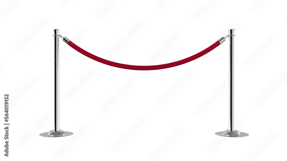 Obraz premium Chrome stanchion pole and velvet rope barrier. Red carpet. 3d illustration.