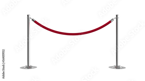Chrome stanchion pole and velvet rope barrier. Red carpet. 3d illustration. photo