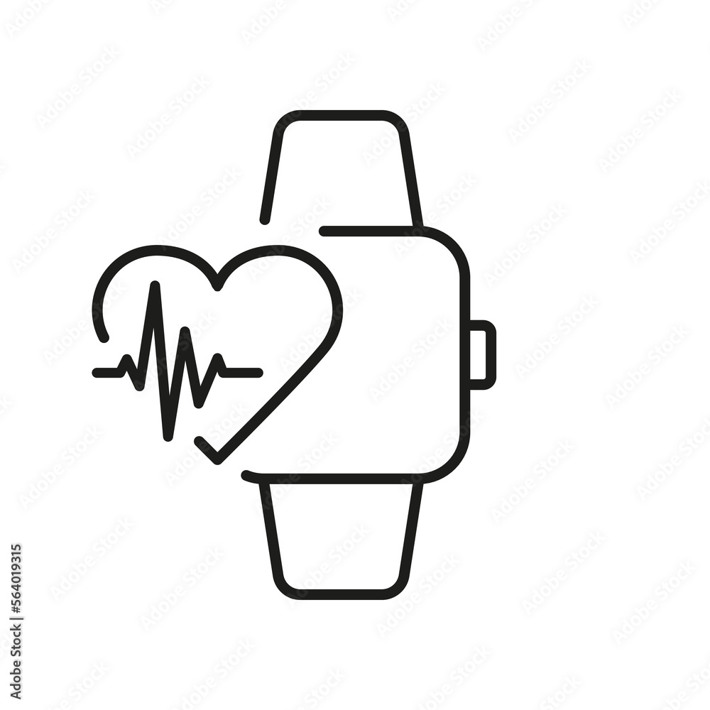 Smartwatch for Heart Pulse Control Line Icon. Smart Watch Technology for Sport Pictogram. Heartbeat Rate App in Digital Fitness Bracelet Outline Icon. Editable Stroke. Isolated Vector Illustration Smartwatch for Heart Pulse Control Line Icon. Smart Watch Technology for Sport Pictogram. Heartbeat Rate App in Digital Fitness Bracelet Outline Icon. Editable Stroke. Isolated Vector Illustration
