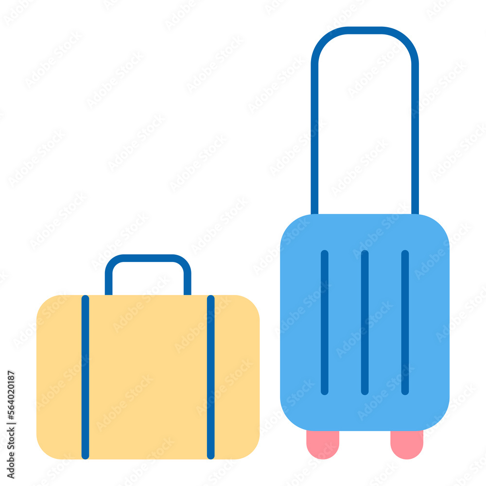 Trunk on wheels with a trolley and a suitcase for things, travel - icon, illustration on white background, flat color style Trunk on wheels with a trolley and a suitcase for things, travel - icon, illustration on white background, flat color style