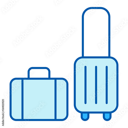 Trunk on wheels with a trolley and a suitcase for things, travel - icon, illustration on white background, similar style