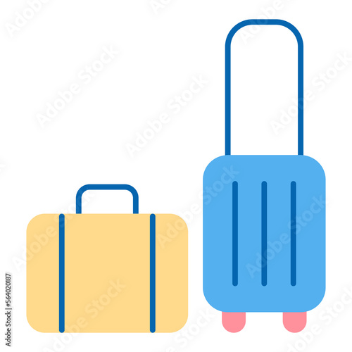 Trunk on wheels with a trolley and a suitcase for things, travel - icon, illustration on white background, flat color style