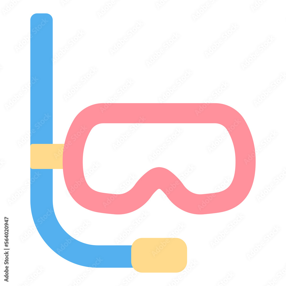 Diving mask and breathing snorkel - icon, illustration on white background, flat color style Diving mask and breathing snorkel - icon, illustration on white background, flat color style
