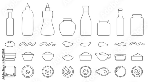 Sauce vector outline icon set . Collection vector illustration ketchup on white background. Isolated outline icon set sauce for web design.