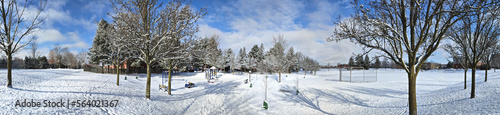 Tranquillity scene of a panoramic view of the park in winter.