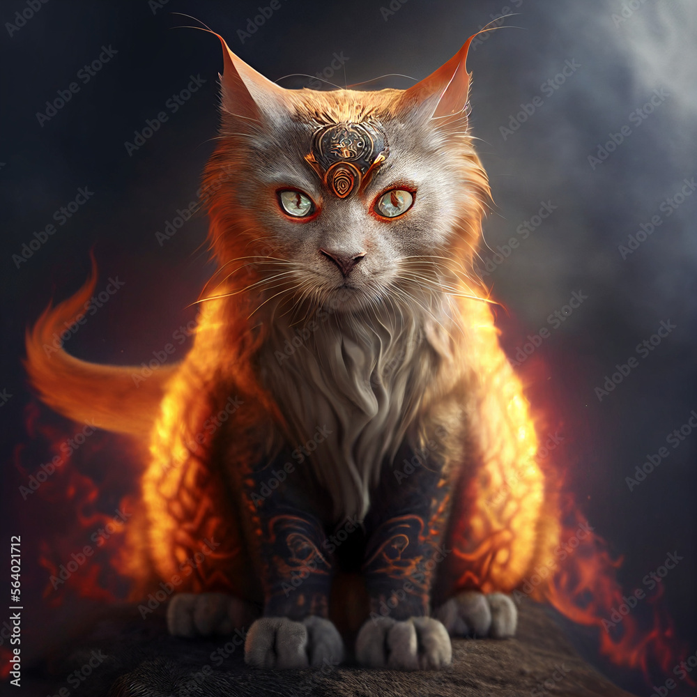 Obraz premium Mixed Cat-Dragon-Hybrid Viking Style