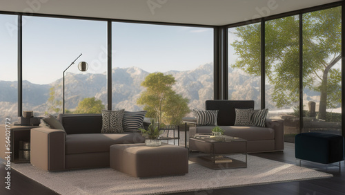 modern living room with view, postmodern, luxurious, Generative AI © Francisco