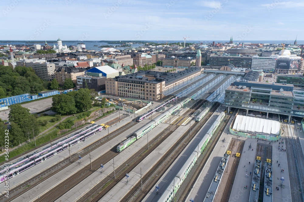 Helsinki Train Station, Finland. Drone Point of View.