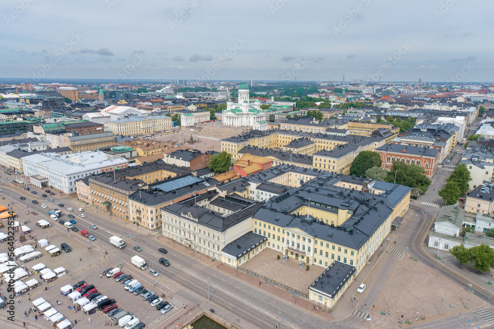 Helsinki Market Square and Cathedral Square in Background. Finland.
