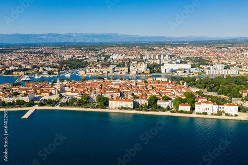 Aerial shot of Zadar old town, famous tourist attraction in Croatia. Waterfront aerial summer view, Dalmatia region of Croatia. © Mindaugas Dulinskas
